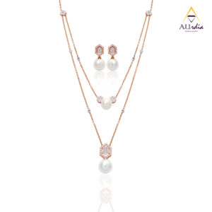 Celestia Pearl Drop Diamond Pendant Set